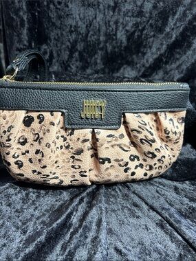 Juicy Couture Black Trim Leopard Print Wristlet with Gold Logo